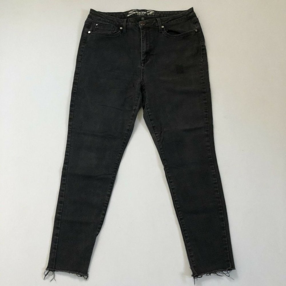 Seven7 Women's Black Dark Wash Mid Rise Skinny Jeans Regular Fit 16 34x27
